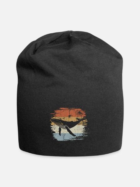Wal - Buckelwal - Retro - Geschenk - Jersey-Beanie - Schwarz