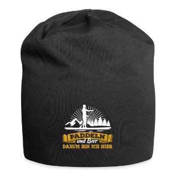 Paddeln & Bier - darum bin ich hier - SUP Spruch - Jersey-Beanie - Schwarz - Vorne