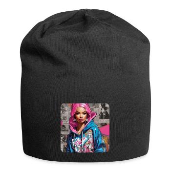 Cool Girl with Pink Hair Graffiti Hip Hop Rap - Bonnet en jersey - noir - Devant