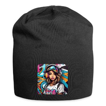 Cooles Girl mit Kopfhörer Graffiti Hip Hop Musik - Jersey-Beanie - Schwarz - Vorne