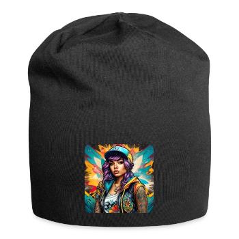 Cooles Girl mit lila HaarTattoos Hip Hop Graffiti - Jersey-Beanie - Schwarz - Vorne