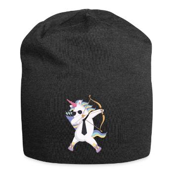 Dabbing unicorn with bow and arrow gift - Jersey Beanie - charcoal grey - Front