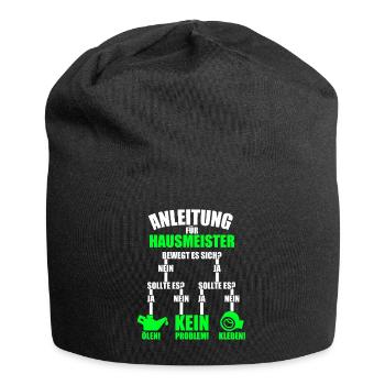 Anleitung für Hausmeister Hauswart Geschenk - Jersey-Beanie - Schwarz - Vorne