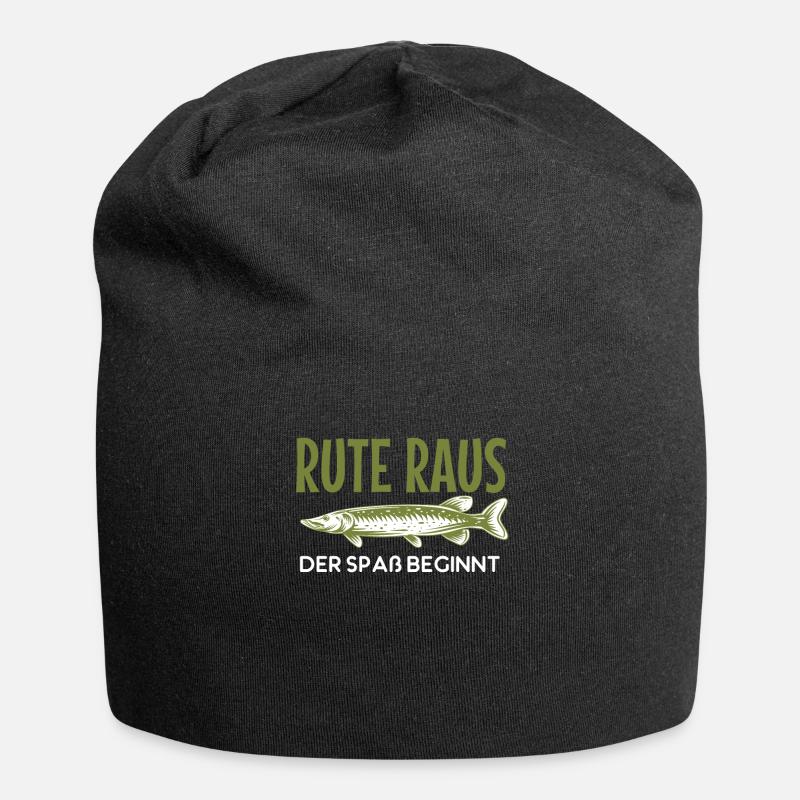 Rute raus der spaß beginnt, Angler Geschenkidee - Jersey-Beanie - Schwarz