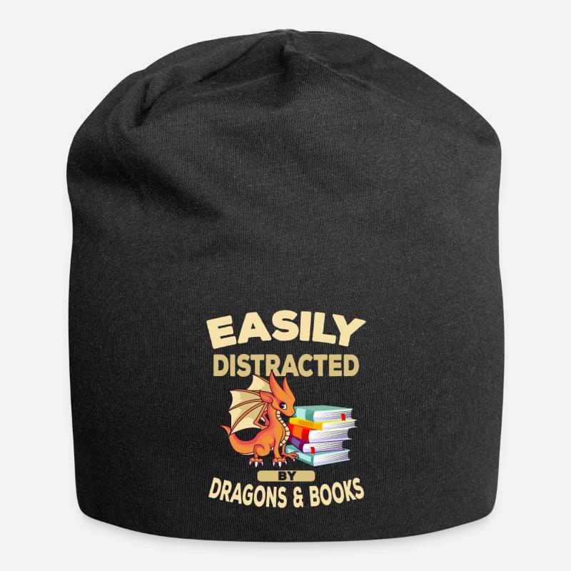 Easily Distracted By Dragons and Books Geschenk - Jersey-Beanie - Schwarz