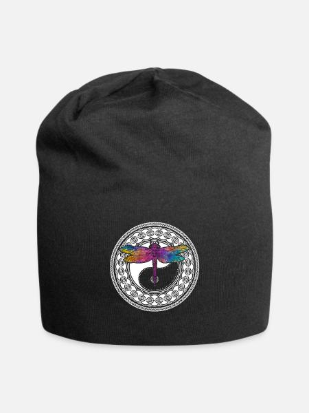 Yoga Mandala mit Libelle & Ying Yang - Jersey-Beanie - Schwarz