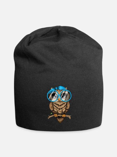 Eule ich mag halt Eulen Nerd Brille Crazy Owl Lady - Jersey-Beanie - Schwarz