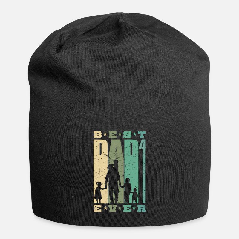 Dad hoch 4 Vater 4 Kinder vierfacher Papa Geschenk - Jersey-Beanie - Schwarz