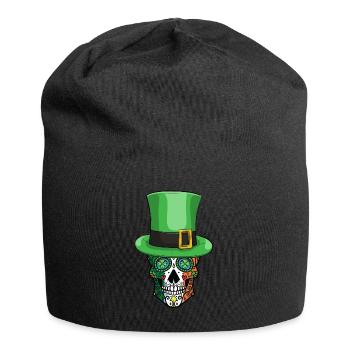 Irish Sugar Skull Funny Leprechaun Hat - Jersey Beanie - black - Front