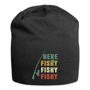 Here Fishy Fishy Fishy Vintage Retro - Jersey Beanie - black - Front