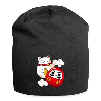 Funny Maneki Neko Cat Japanese Daruma Doll Kawaii - Bonnet en jersey - noir - Devant