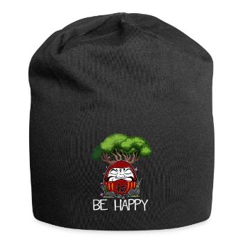 Japanese Daruma Doll Yoga Meditation Art Be Happy - Jersey Beanie - black - Front