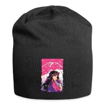 Karate Anime Girl Vaporwave Waifu Fujiyama Otaku - Jersey Beanie - black - Front