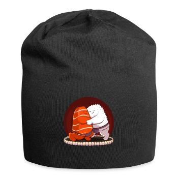 Japanese Sumo Sushi Salmon Hug Maki Nigiri Sashimi - Jersey Beanie - black - Front
