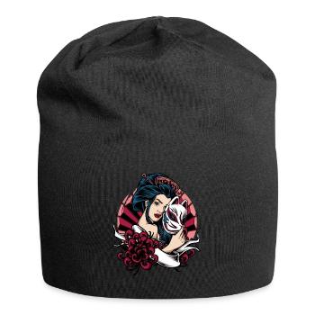 Anime Geisha Kimono Kitsune Mask Yokai Aesthetic - Jersey-Beanie - Schwarz - Vorne