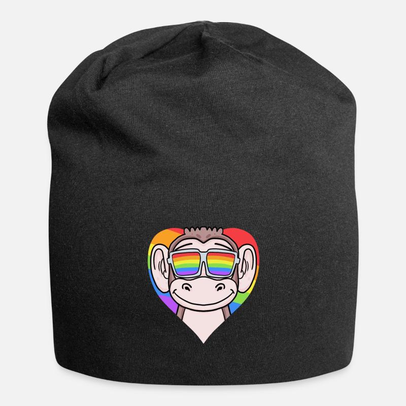 LGBT Herz mit Affe Regenbogen - Jersey-Beanie - Schwarz