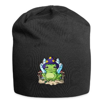 Cottagecore Aesthetic Frog Wizard Hat Mushroom - Jersey Beanie - black - Front