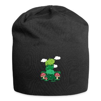 Cottagecore Aesthetic Kawaii Frosch Pile Pilz - Jersey-Beanie - Schwarz - Vorne