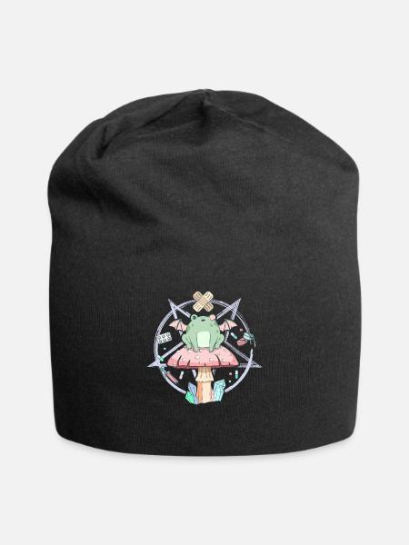 Cottagecore Aesthetic Pastel Goth Frog Pentagram - Jersey Beanie - black