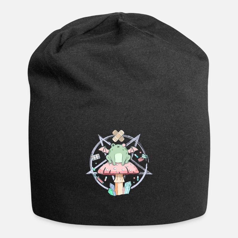 Cottagecore Aesthetic Pastel Goth Frog Pentagram - Jersey Beanie - black