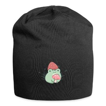 Cottagecore Aesthetic Frog Strawberry Hat Mushroom - Jersey Beanie - black - Front