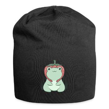 Cottagecore Aesthetic Kawaii Frosch Erdbeere Hut - Jersey-Beanie - Schwarz - Vorne