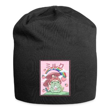 Cottagecore Aesthetic Frog Drinks Japanese Milk - Jersey Beanie - black - Front