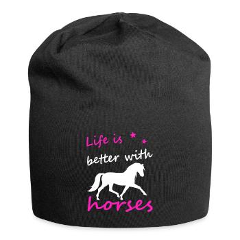 Life is better with horses Pferde Sprüche Reiten - Jersey-Beanie - Schwarz - Vorne