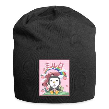 Cottagecore Aesthetic Kawaii Pinguin Erdbeermilch - Jersey-Beanie - Schwarz - Vorne