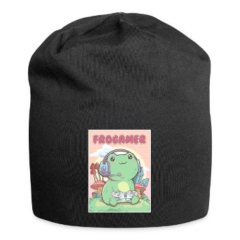 Cottagecore Aesthetic Kawaii Frog Gamer Frogamer G - Jersey Beanie - black - Front