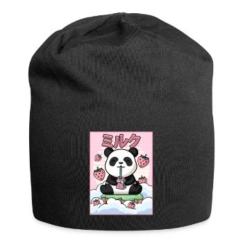 Japanese Aesthetic Kawaii Panda Bär Erdbeermilch G - Jersey-Beanie - Schwarz - Vorne