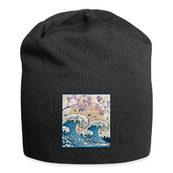 Esthétique japonaise Kanagawa Wave Cherry Blossom Ge - Bonnet en jersey - noir - Devant