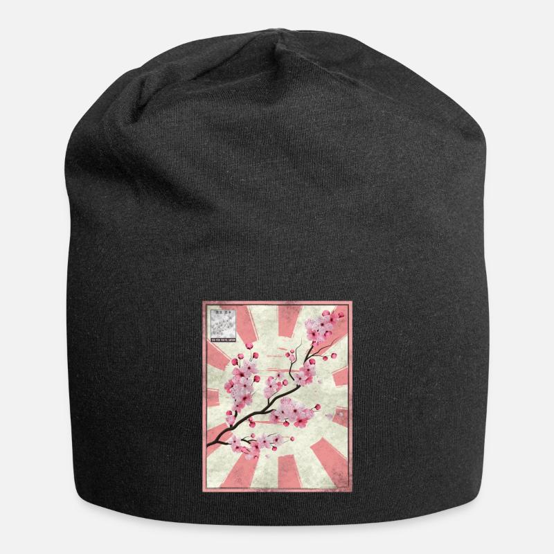 Timbre-poste japonais esthétique en fleurs de cerisier Ges - Bonnet en jersey - noir