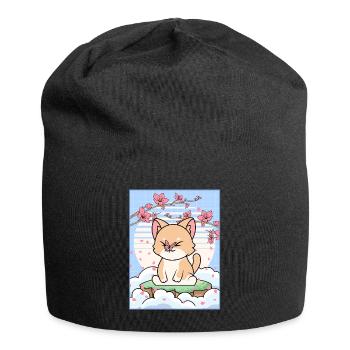 Esthétique japonaise Kawaii Chat Cherry Blossom Gesche - Bonnet en jersey - noir - Devant