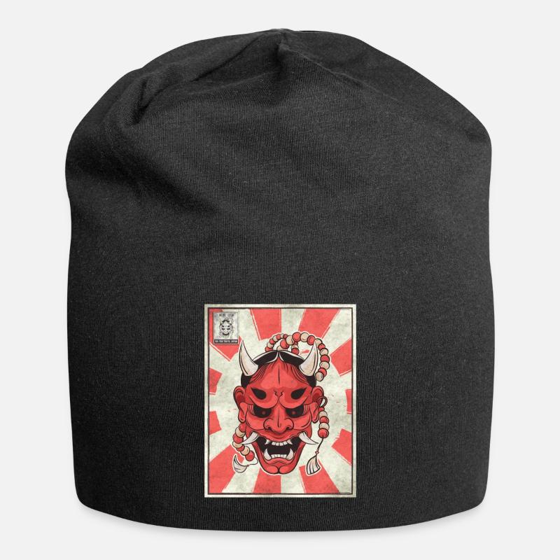 Timbre-poste japonais esthétique Demon Oni Mask - Bonnet en jersey - noir