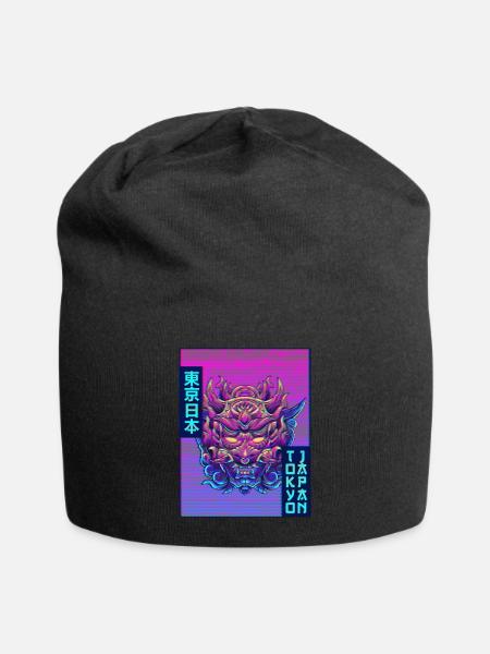 Oni Maske Dämonenmaske Vaporwave Ästhetisches Gesc - Jersey-Beanie - Schwarz
