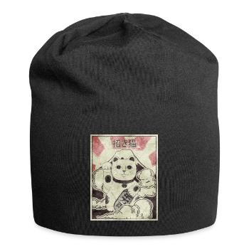 Maneki Neko Cat Japanese Aesthetic Vintage Ges - Jersey Beanie - black - Front