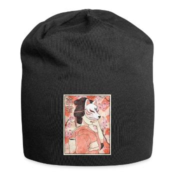 Geisha Kitsune Mask Japanese Gift - Jersey Beanie - black - Front