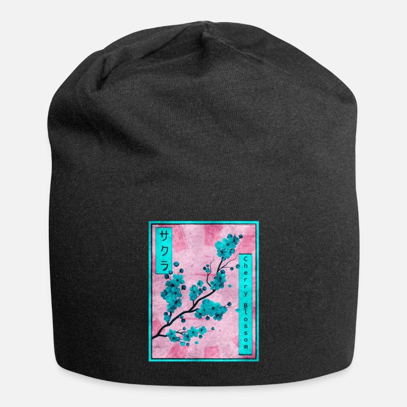 Sakura Kirschblüte Japanisch Ästhetisches Geschenk - Jersey-Beanie - Schwarz