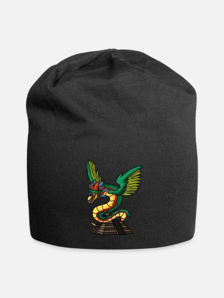 Quetzalcoatl Aztec Serpent Mayan Temple Inca - Jersey Beanie - black