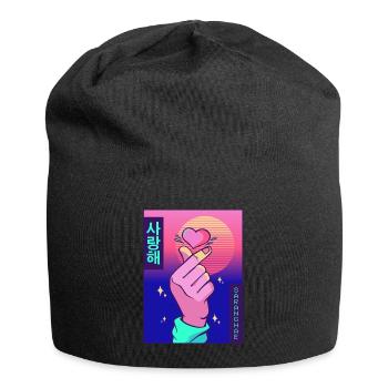 Finger Herz Vaporwave Ästhetische Saranghae Gesche - Jersey-Beanie - Schwarz - Vorne