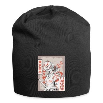 Samurai Anime Girl Kitsune Mask Tokyo Japan Ge - Jersey Beanie - black - Front