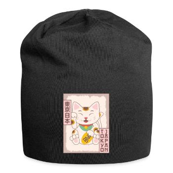 Maneki Neko Cat Tokyo Japon Affiche Cadeau - Bonnet en jersey - noir - Devant