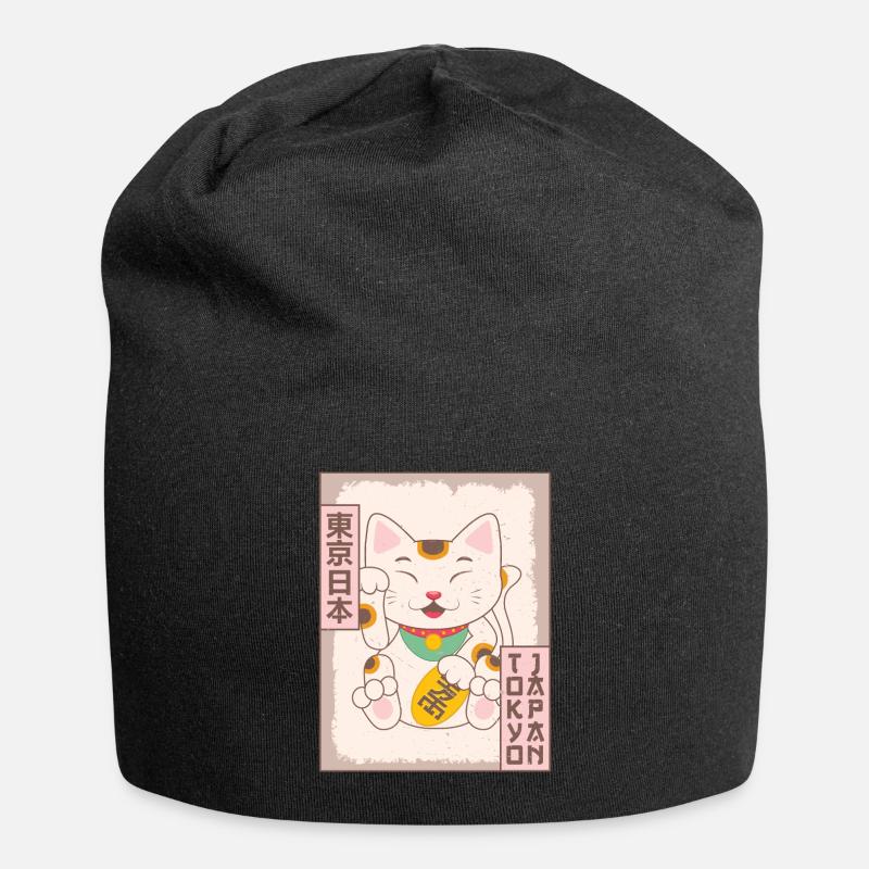 Maneki Neko Katze Tokyo Japan Poster Geschenk - Jersey-Beanie - Schwarz
