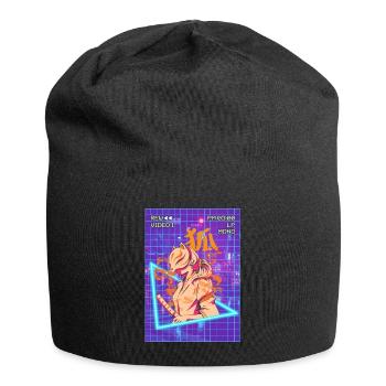 Samurai Anime Girl Kitsune Mask Vaporwave Geschen - Jersey Beanie - black - Front