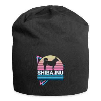 Shiba Inu Retro Geschenk - Jersey-Beanie - Schwarz - Vorne