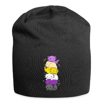 Nichtbinäre Flagge LGBTQ Kawaii Axolotl Stapel - Jersey-Beanie - Schwarz - Vorne