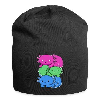 Polysexuelle Flagge Axolotl Haufen Kawaii - Jersey-Beanie - Schwarz - Vorne