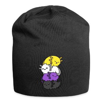 Kawaii Axolotl Haufen Nichtbinäre Flagge Nichtbinä - Jersey-Beanie - Schwarz - Vorne