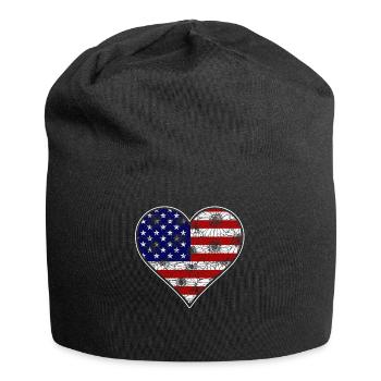 US -patriotisches Herz Mit Der USA Flagge 4. Juli - Jersey-Beanie - Schwarz - Vorne